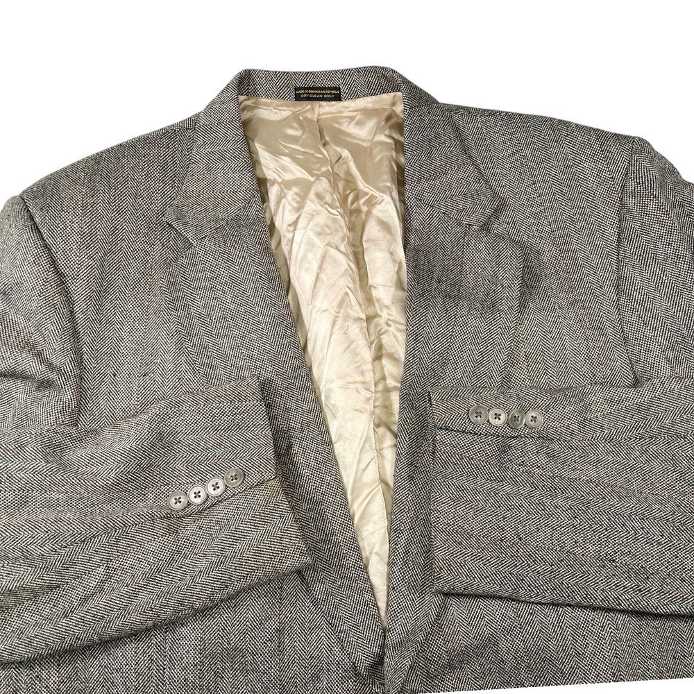 Andhurst 44R‎ Gray Herringbone Wool Silk Blazer Windowpane Sport Coat Academia